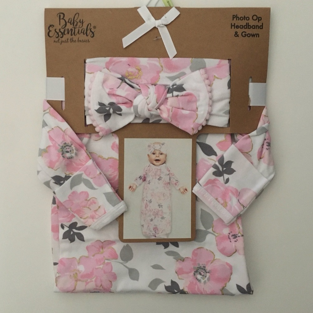 NEW Baby Knotted Gown & Headband Pink Floral | Baby Essentials